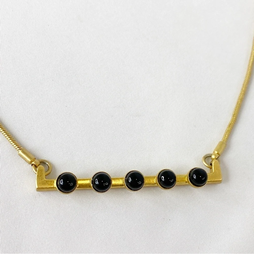Madewell Gold-tone Brass With Black Cabochons Bar Necklace Hook Clasp 19” - Picture 5 of 10